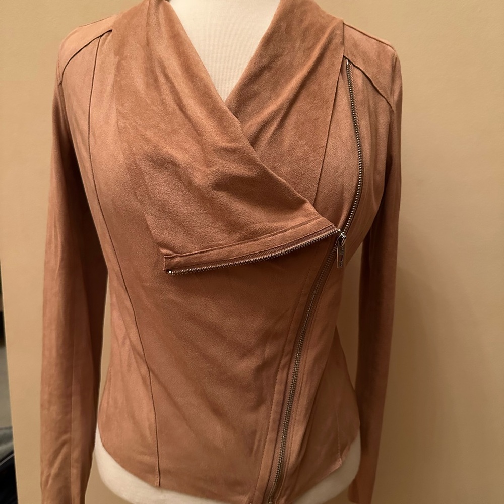 Blank NYC Camel Leather Jacket with Asymmetrical Zip